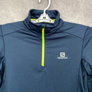 Salomon 1/4 Zip Running Shirt Mens Small Blue Advanced Skin Warm Long Sleeve